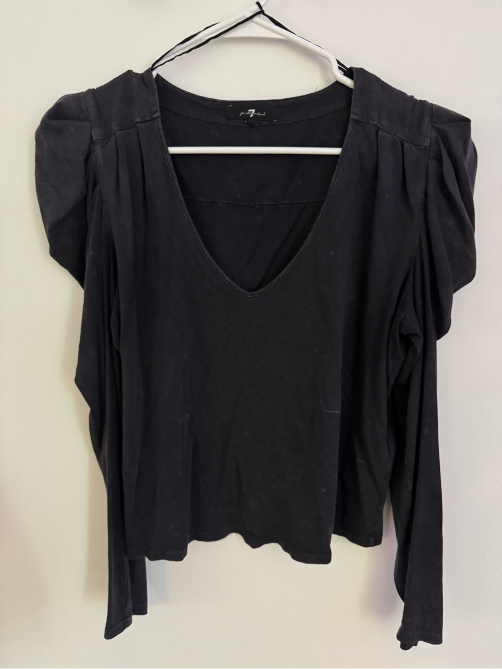 7 For All Mankind Charcoal V-Neck puff Sleeve Top